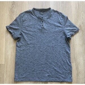 Alfani Mens L Heathered Blue Gray Short Sleeve Stretch Henley Shirt